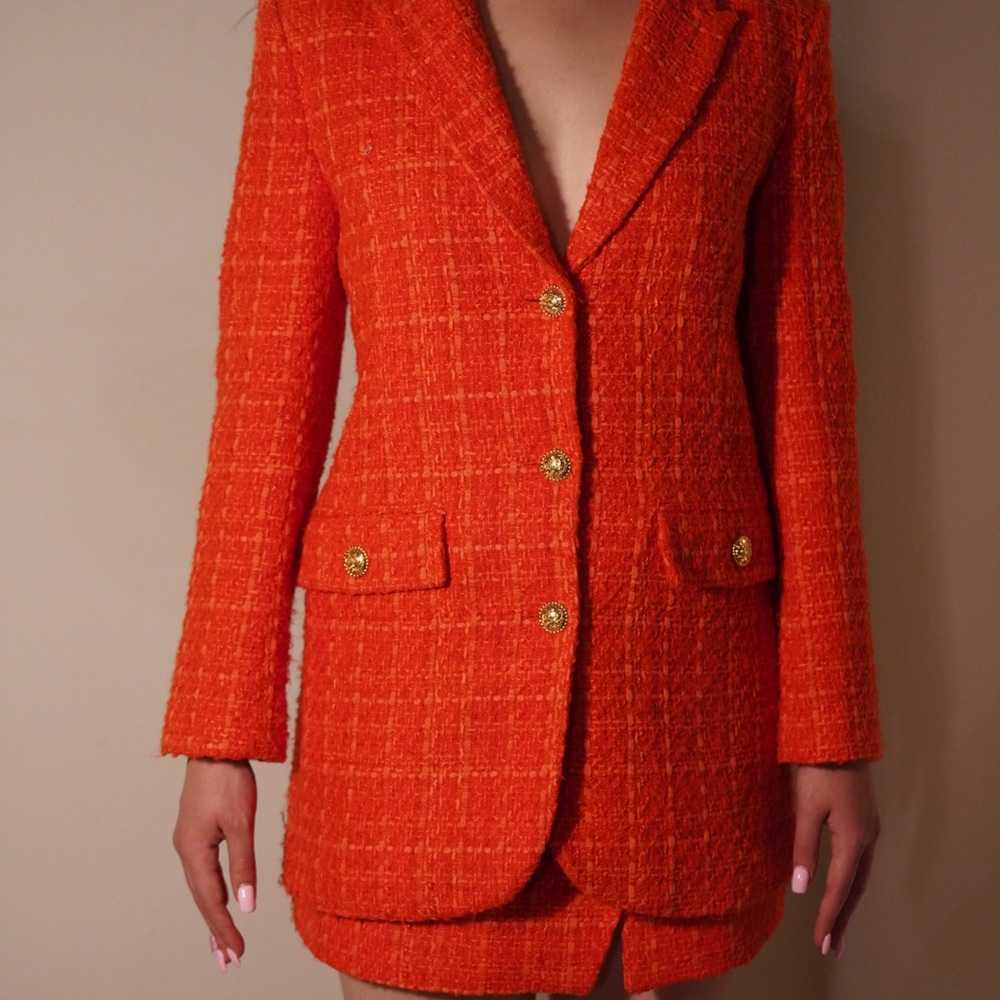 Zara Bold Orange Tweed Blazer